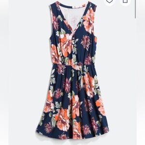French Grey Floral Midi Dress - Navy and Pink
